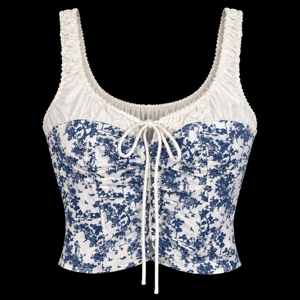 Womens Top Sz M Corset Lace Up Regency Fairy Whimsigoth Cottage Coquette Boho